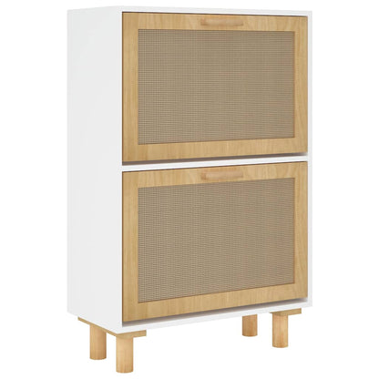 Shoe Cabinet White 20.5x9.8x31.5" Engineered Wood&Natural Rattan