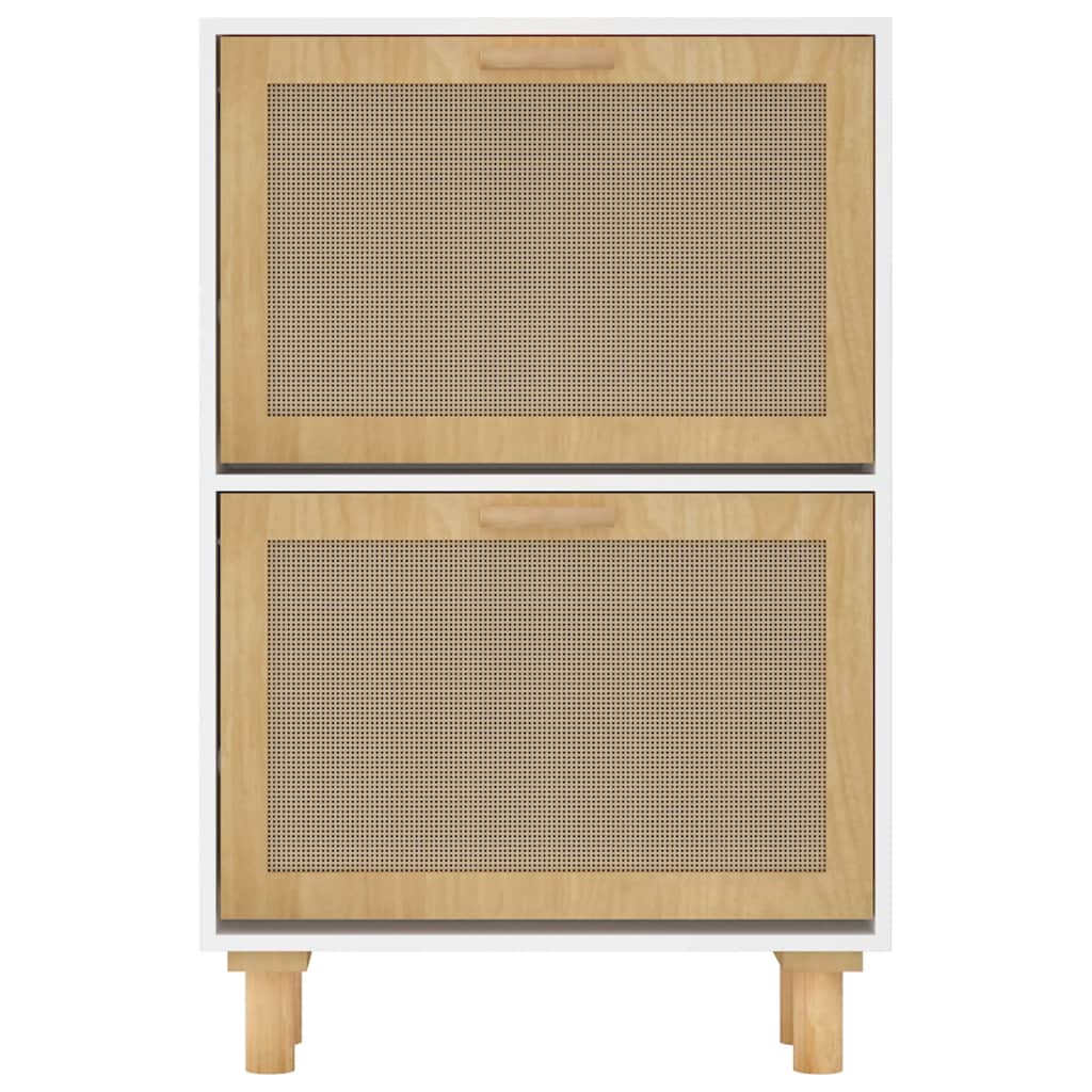 Shoe Cabinet White 20.5x9.8x31.5" Engineered Wood&Natural Rattan