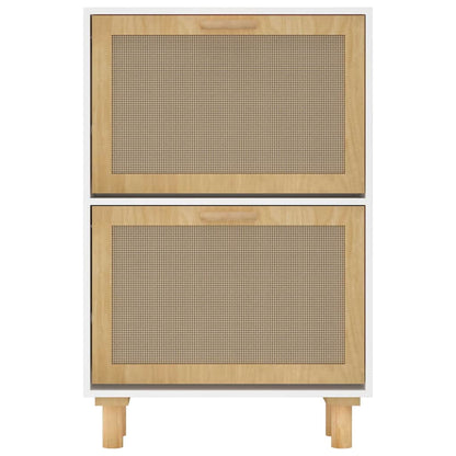 Shoe Cabinet White 20.5x9.8x31.5" Engineered Wood&Natural Rattan