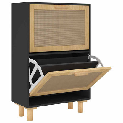 Shoe Cabinet Black 20.5x9.8x31.5" Engineered Wood&Natural Rattan