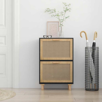Shoe Cabinet Black 20.5x9.8x31.5" Engineered Wood&Natural Rattan