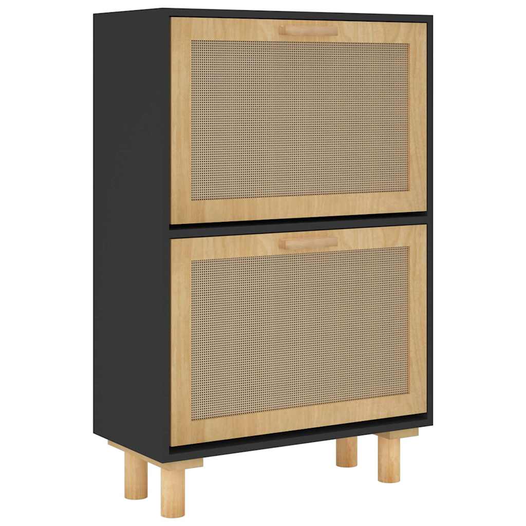 Shoe Cabinet Black 20.5x9.8x31.5" Engineered Wood&Natural Rattan