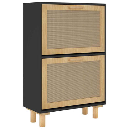 Shoe Cabinet Black 20.5x9.8x31.5" Engineered Wood&Natural Rattan