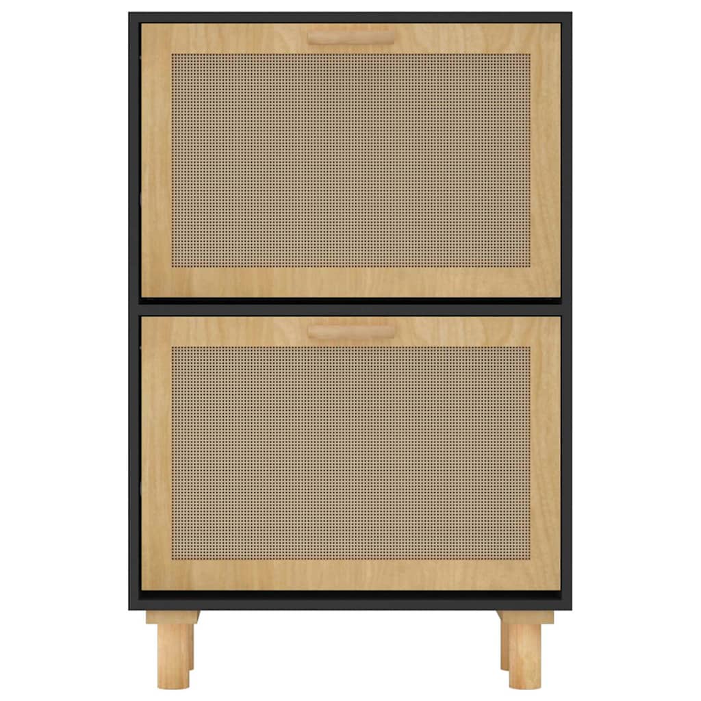 Shoe Cabinet Black 20.5x9.8x31.5" Engineered Wood&Natural Rattan