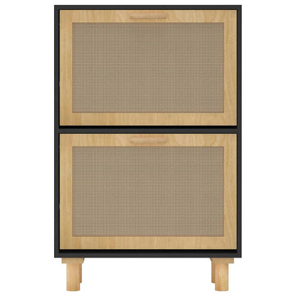 Shoe Cabinet Black 20.5x9.8x31.5" Engineered Wood&Natural Rattan