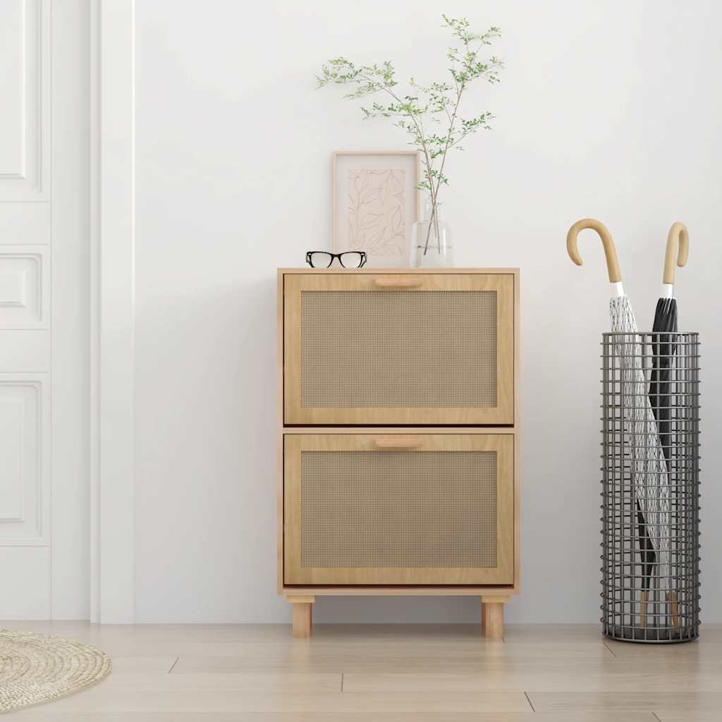 Shoe Cabinet Brown 20.5x9.8x31.5" Engineered Wood&Natural Rattan