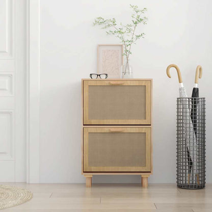 Shoe Cabinet Brown 20.5x9.8x31.5" Engineered Wood&Natural Rattan