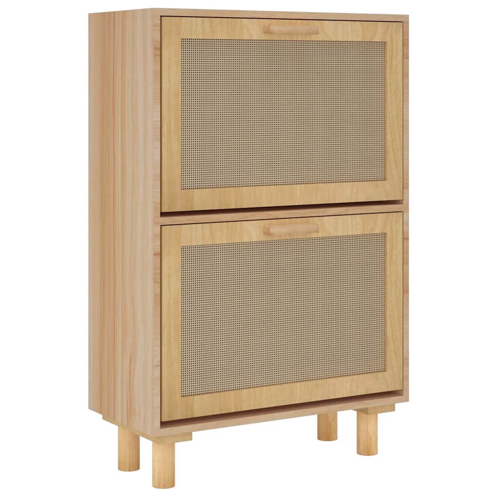 Shoe Cabinet Brown 20.5x9.8x31.5" Engineered Wood&Natural Rattan