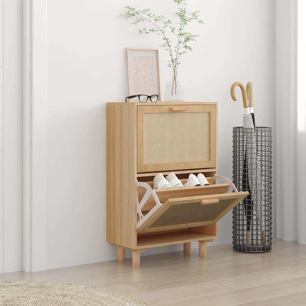 Shoe Cabinet Brown 20.5x9.8x31.5" Engineered Wood&Natural Rattan