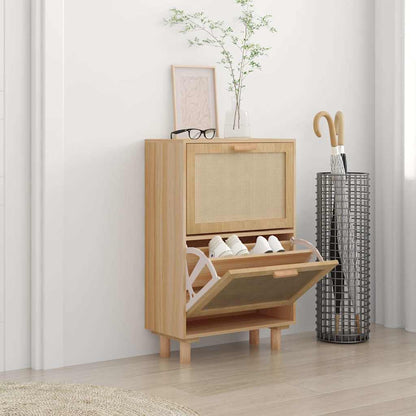 Shoe Cabinet Brown 20.5x9.8x31.5" Engineered Wood&Natural Rattan
