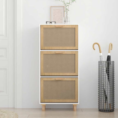 Shoe Cabinet White 20.5"x9.8"x45.3" Engineered Wood&Natural Rattan