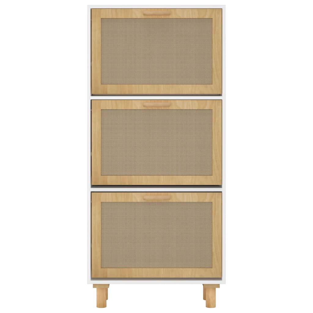 Shoe Cabinet White 20.5"x9.8"x45.3" Engineered Wood&Natural Rattan