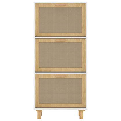 Shoe Cabinet White 20.5"x9.8"x45.3" Engineered Wood&Natural Rattan