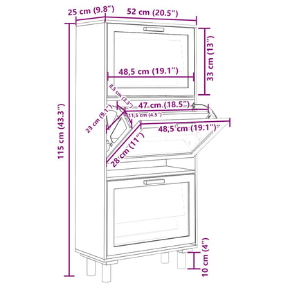 Shoe Cabinet White 20.5"x9.8"x45.3" Engineered Wood&Natural Rattan