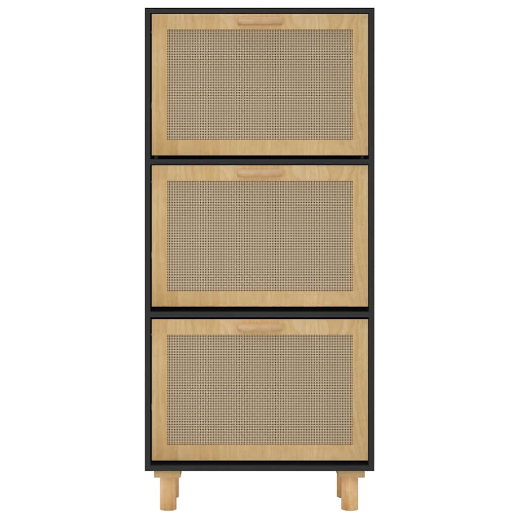 Shoe Cabinet Black 20.5"x9.8"x45.3" Engineered Wood&Natural Rattan