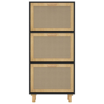 Shoe Cabinet Black 20.5"x9.8"x45.3" Engineered Wood&Natural Rattan