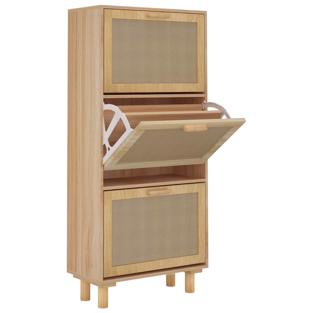 Shoe Cabinet Brown 20.5x9.8x45.3" Engineered Wood&Natural Rattan