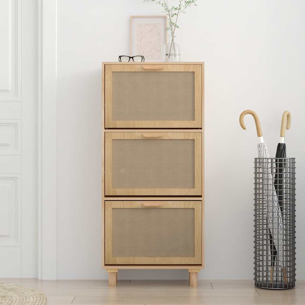 Shoe Cabinet Brown 20.5x9.8x45.3" Engineered Wood&Natural Rattan