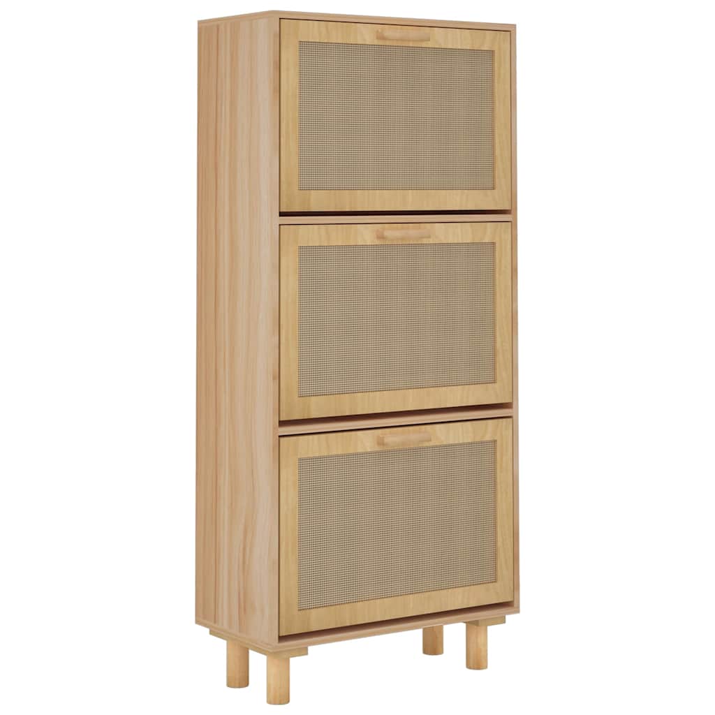 Shoe Cabinet Brown 20.5x9.8x45.3" Engineered Wood&Natural Rattan