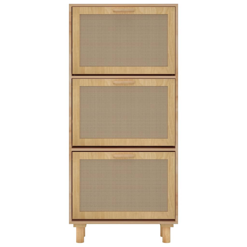 Shoe Cabinet Brown 20.5x9.8x45.3" Engineered Wood&Natural Rattan