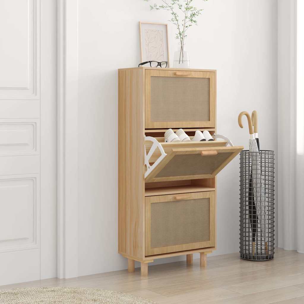 Shoe Cabinet Brown 20.5x9.8x45.3" Engineered Wood&Natural Rattan