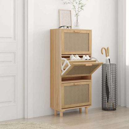 Shoe Cabinet Brown 20.5x9.8x45.3" Engineered Wood&Natural Rattan