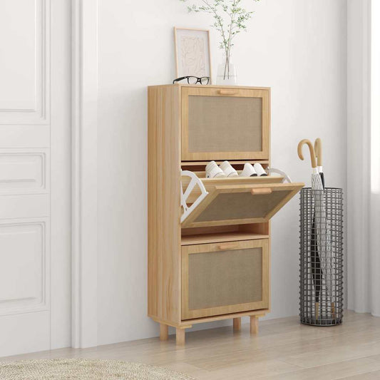 Shoe Cabinet Brown 20.5x9.8x45.3" Engineered Wood&Natural Rattan