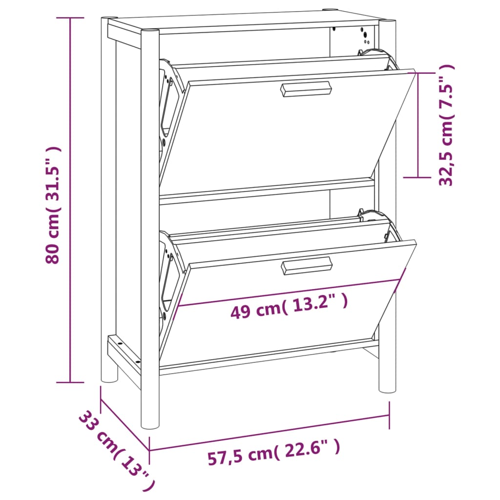 Shoe Cabinet Black 22.6x13.0x31.5" Engineered Wood