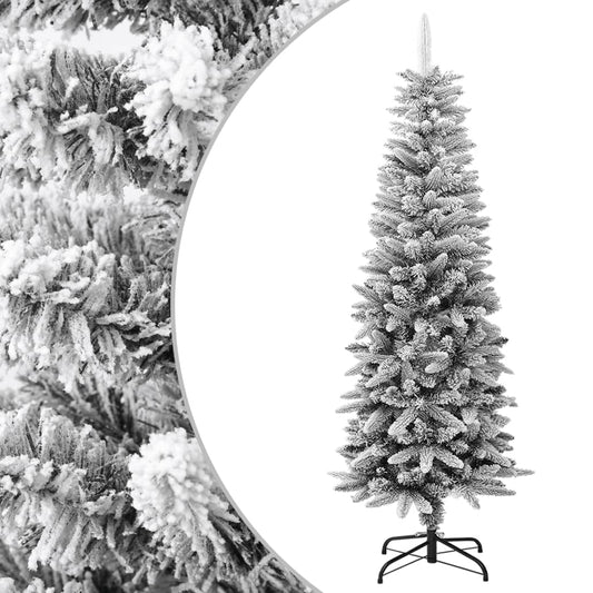 Artificial Slim Christmas Tree with Flocked Snow 5 ft PVC&PE