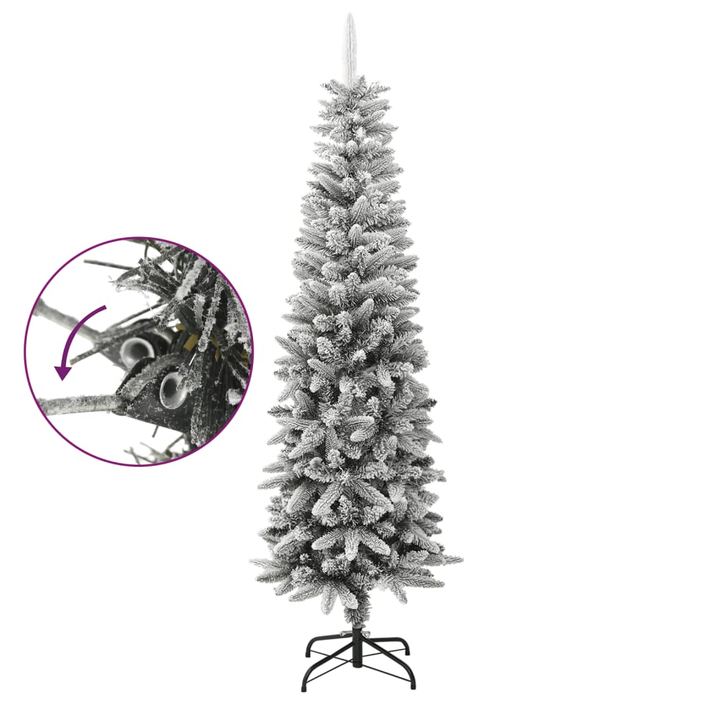 Artificial Slim Christmas Tree with Flocked Snow 6 ft PVC&PE