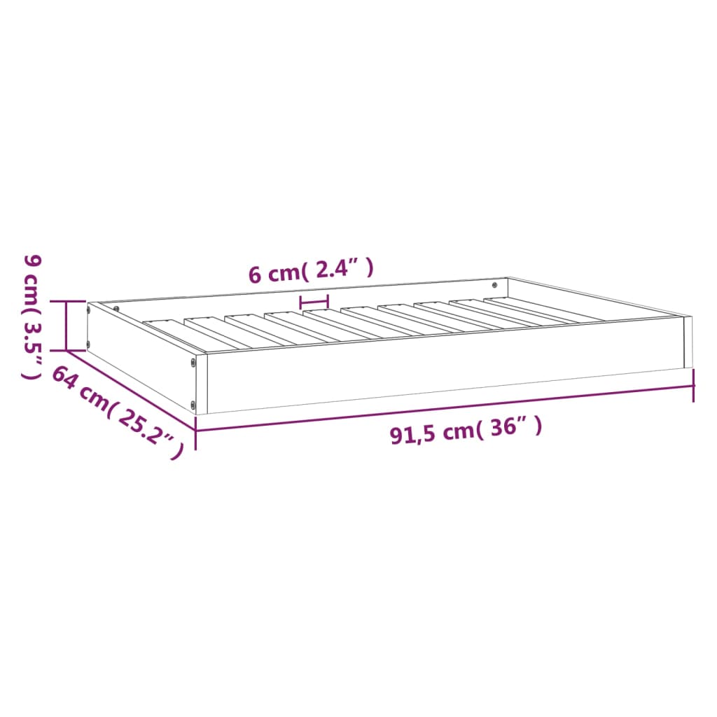 Dog Bed 36"x25.2"x3.5" Solid Wood Pine