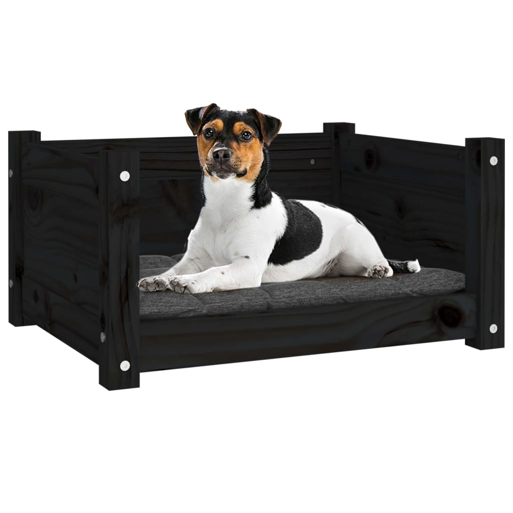 Dog Bed Black Solid Pine Wood 21.9 x 17.9 x 11.0 in Durable