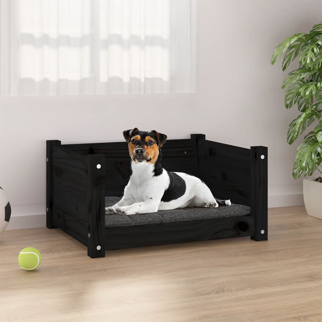 Dog Bed Black Solid Pine Wood 21.9 x 17.9 x 11.0 in Durable