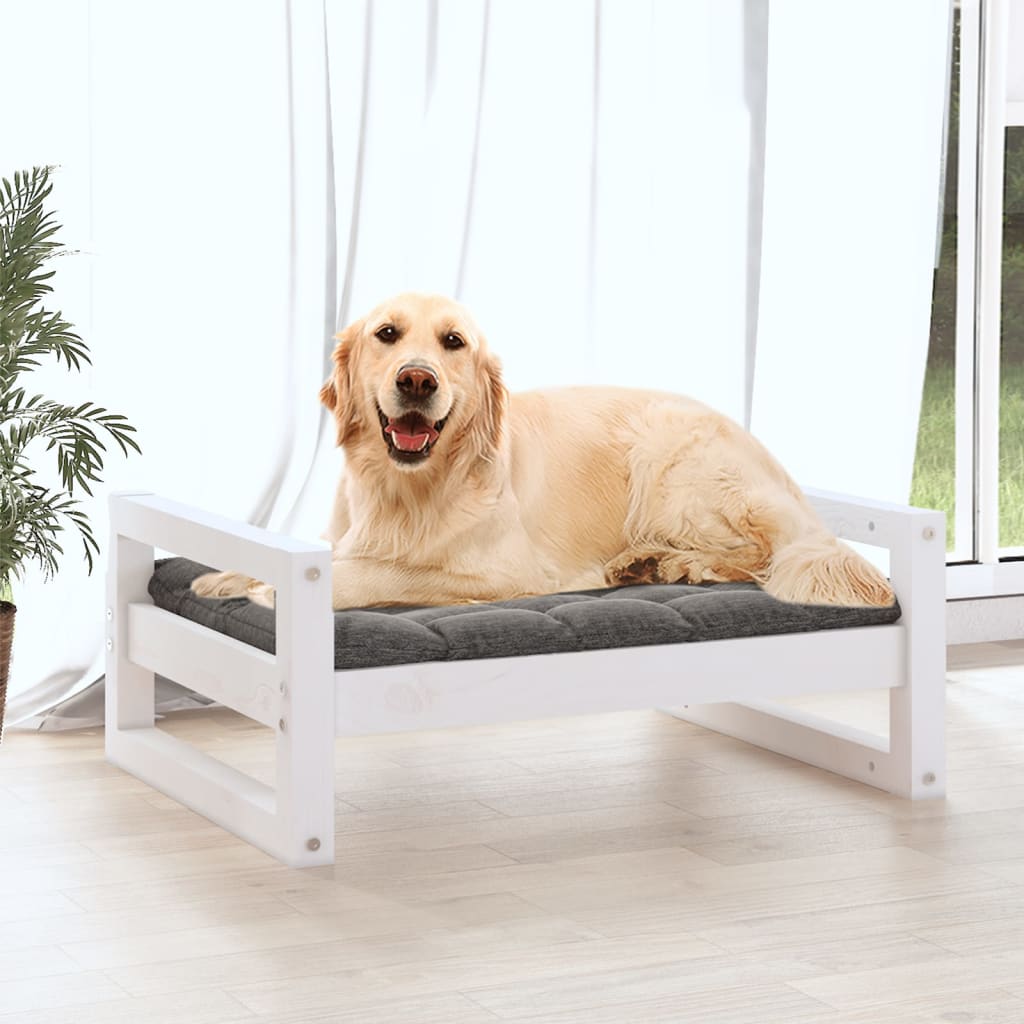 Dog Bed White Solid Pine Wood Medium Dog Bed Rectangular