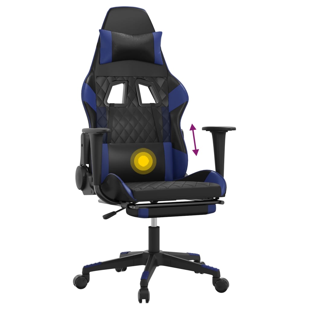 Massage Gaming Chair with Footrest Black&Blue Faux Leather