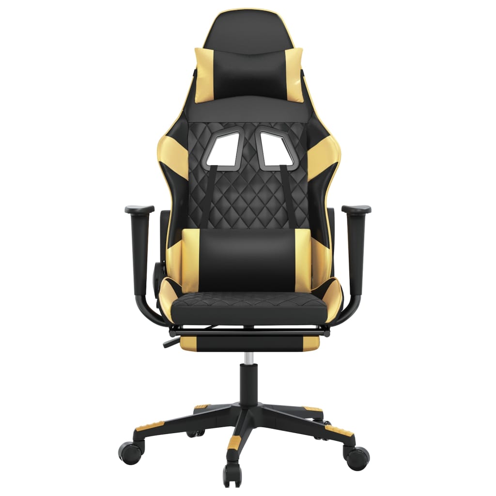 Massage Gaming Chair with Footrest Black&Gold Faux Leather