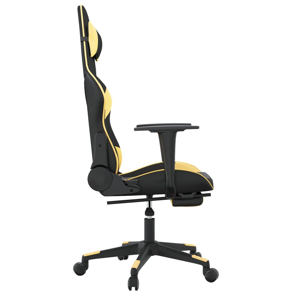 Massage Gaming Chair with Footrest Black&Gold Faux Leather