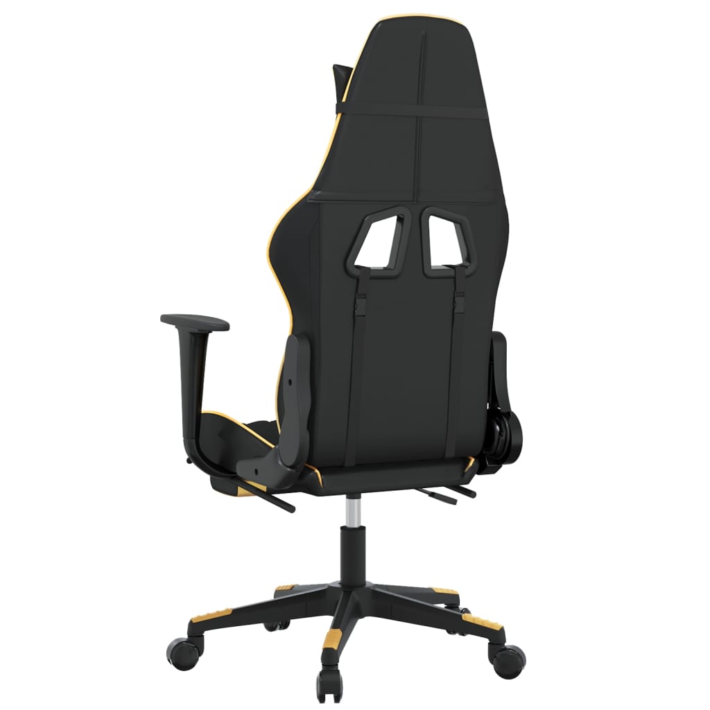 Massage Gaming Chair with Footrest Black&Gold Faux Leather