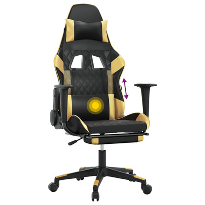 Massage Gaming Chair with Footrest Black&Gold Faux Leather