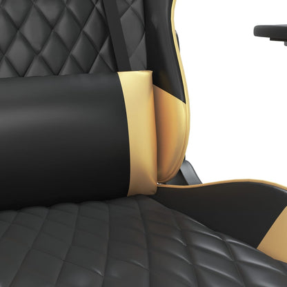 Massage Gaming Chair with Footrest Black&Gold Faux Leather