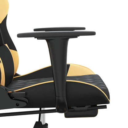 Massage Gaming Chair with Footrest Black&Gold Faux Leather