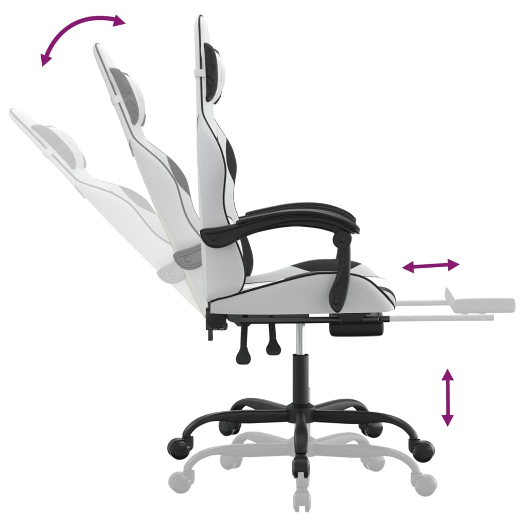 Gaming Chair White and Black Faux leather, metal, plywood, foam
