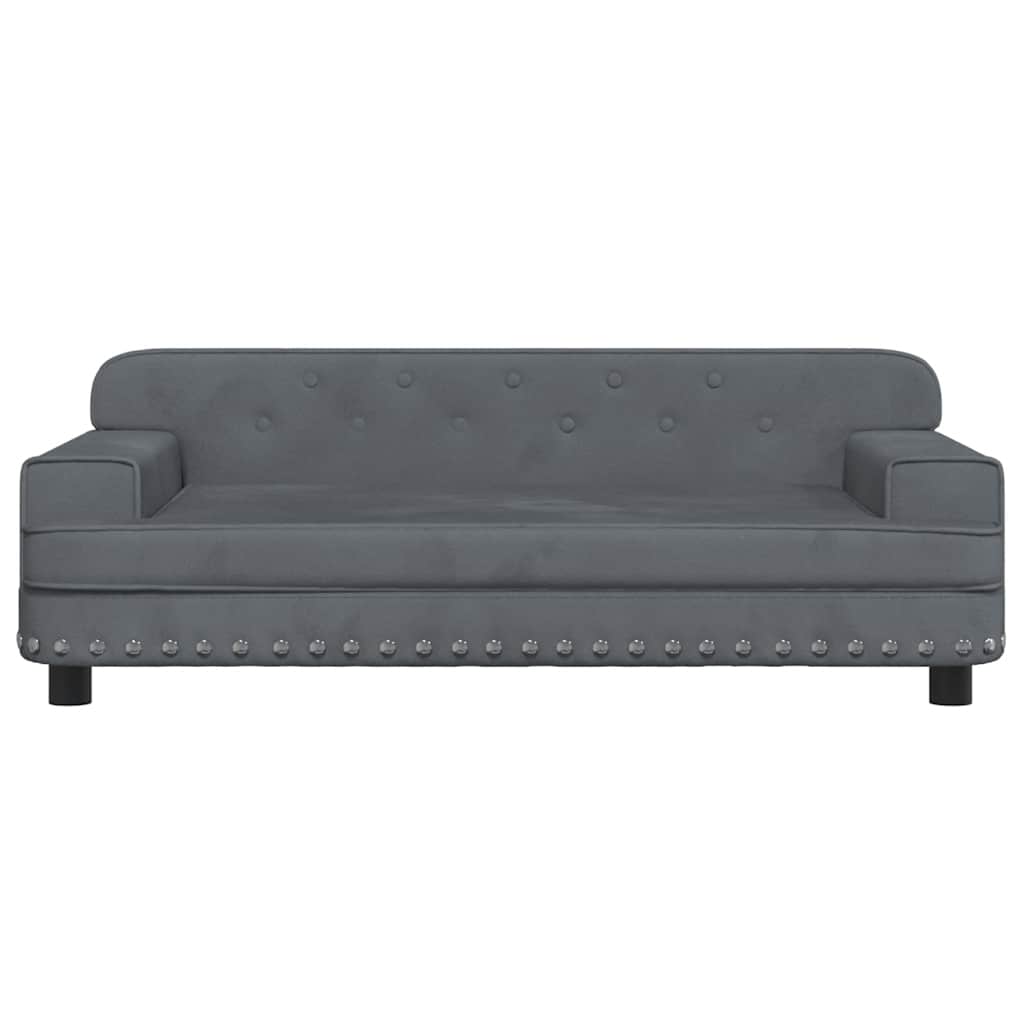 Dog Bed Dark Grey Velvet (100% polyester), Foam, Solid pine wood