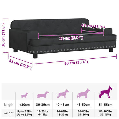 Dog Bed Black Velvet, Solid Pine Wood, Foam Small Durable