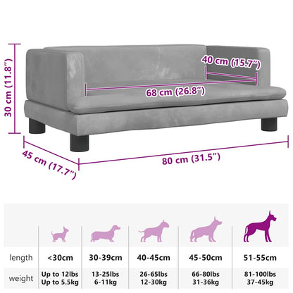 Dog Bed Light Grey Velvet 31.5 x 17.7 x 11.8 in Durable Dog Bed
