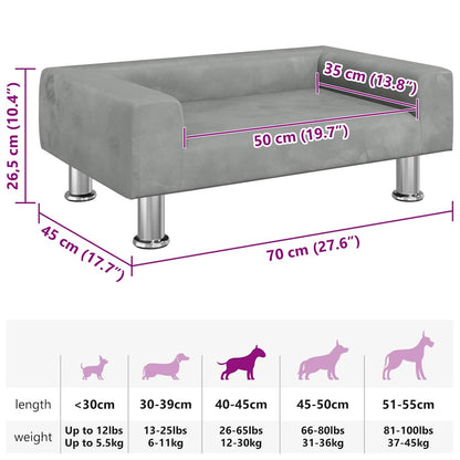 Dog Bed Light grey Velvet, Solid pine wood, Chromed steel