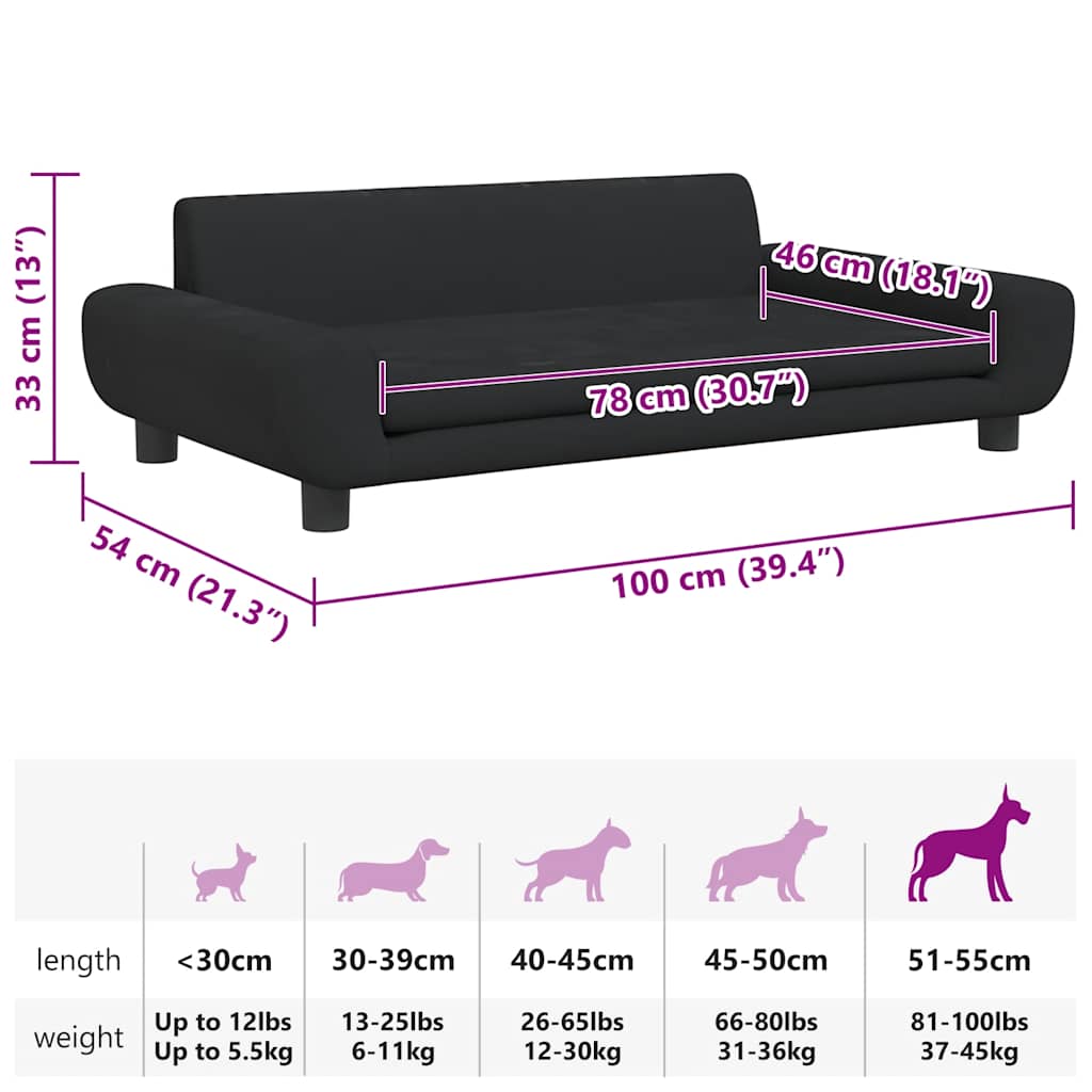 Dog Bed Black 100x54 x 13.0 " Velvet