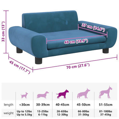 Dog Bed Blue 70x45 x 13.0 " Velvet