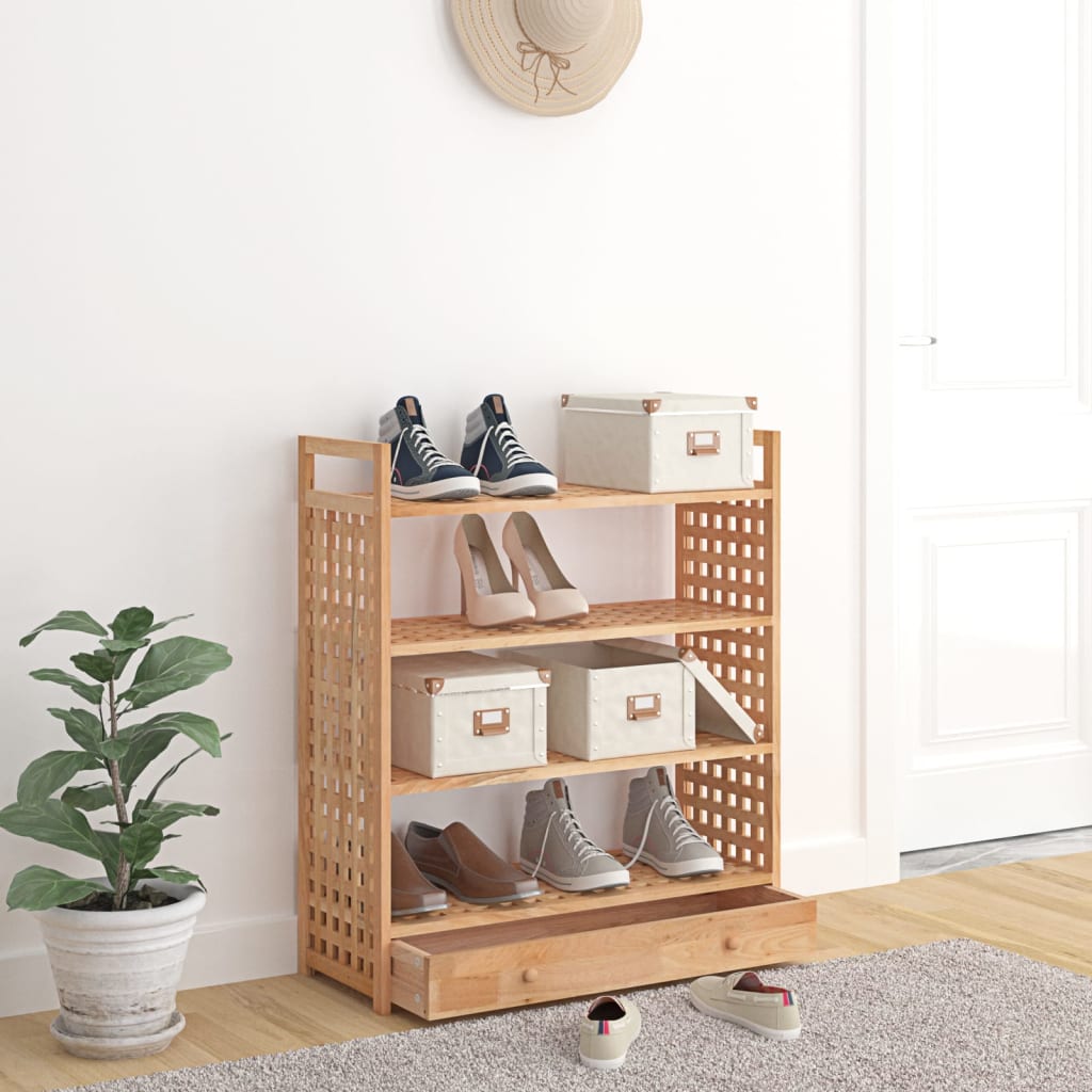 Shoe Rack with Drawer 27.6x10.6x31.9" Solid Wood Walnut