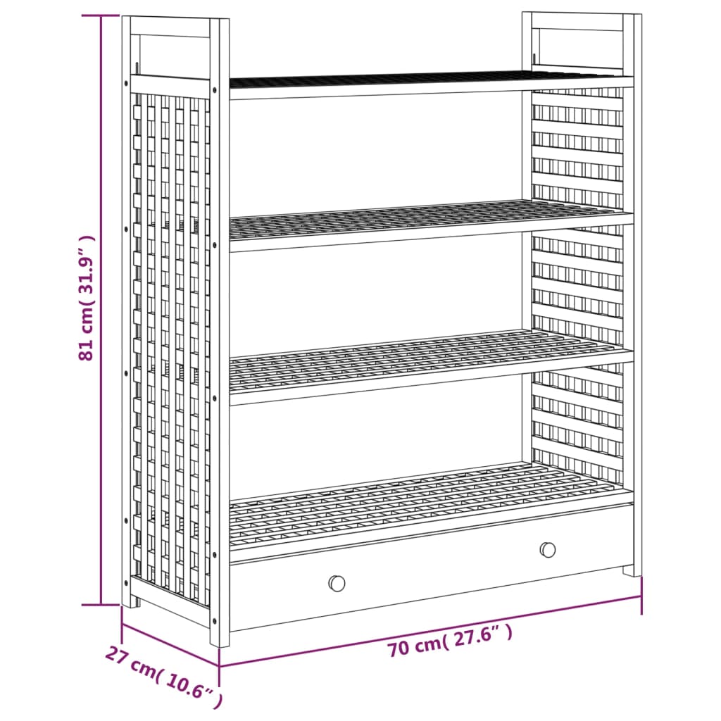 Shoe Rack with Drawer 27.6x10.6x31.9" Solid Wood Walnut